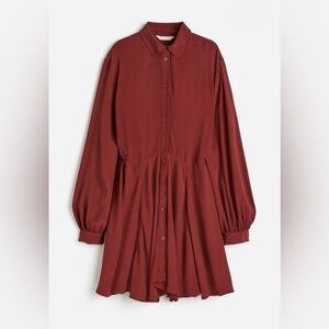 H&M Rust Brown Long Sleeve Shirt Dress Women’s M NWT Button Front